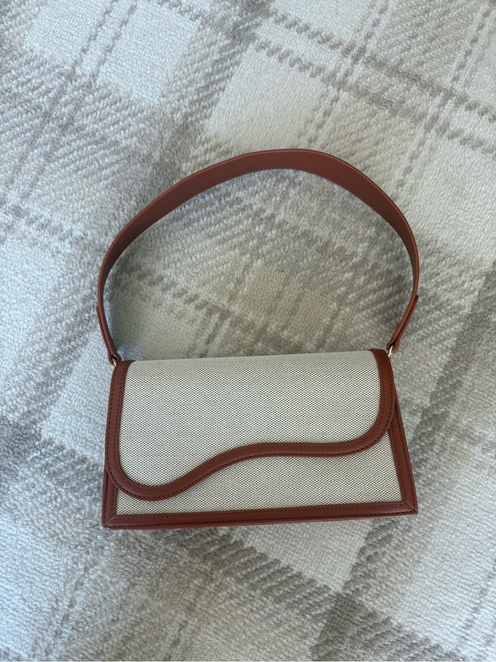 Canvas and Brown Leather Shoulder Bag